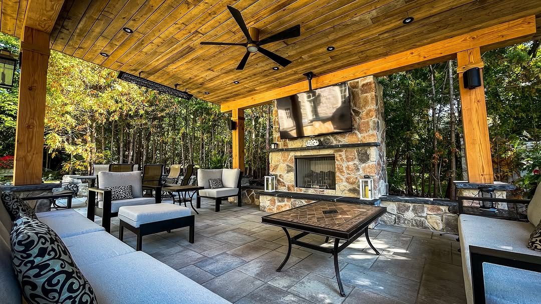 Custom Wooden Gazebo with Fireplace & Entertainment